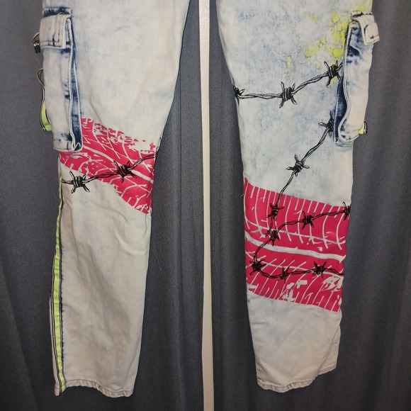 Maison Noir Mens Youth Motto Premium Apparel Distressed Cargo Jeans Pants 34 - Picture 7 of 8